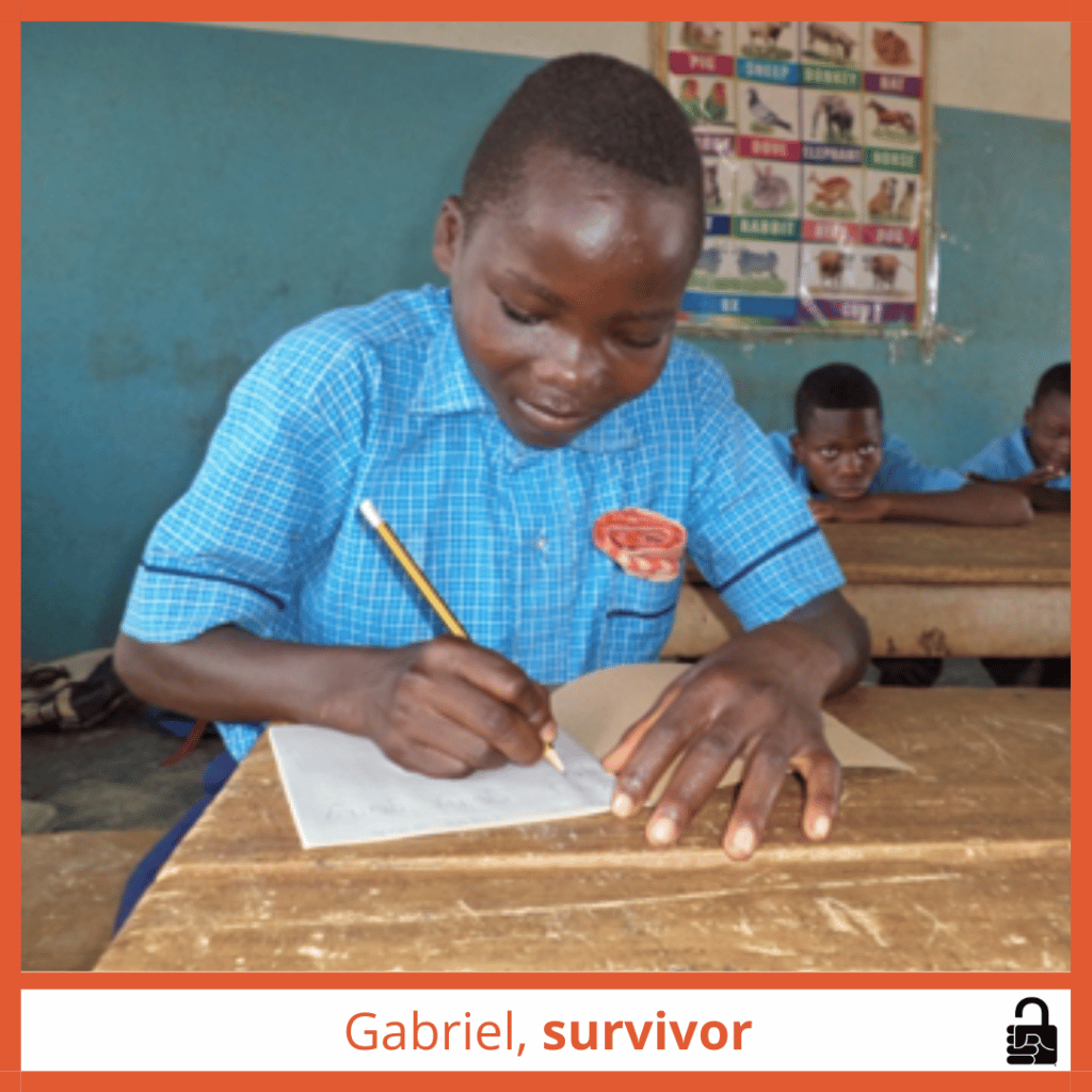 Gabriel is now in school instead of in slavery