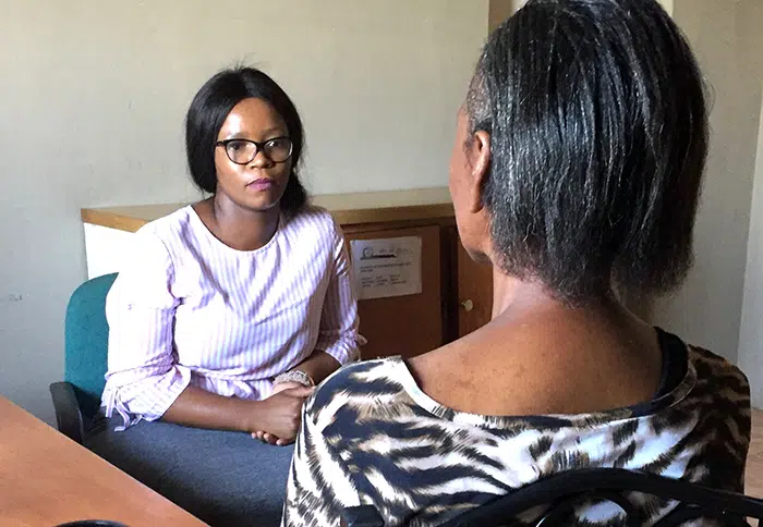 Lerato meets with GCBS social worker Thando Ngeleka.