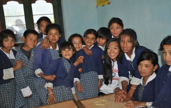 Hanna and girls in Bhutan