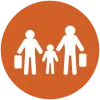 Silhouette of two adults carrying luggage with a child between them