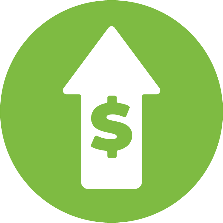 Upward arrow with a dollar sign - economic development icon
