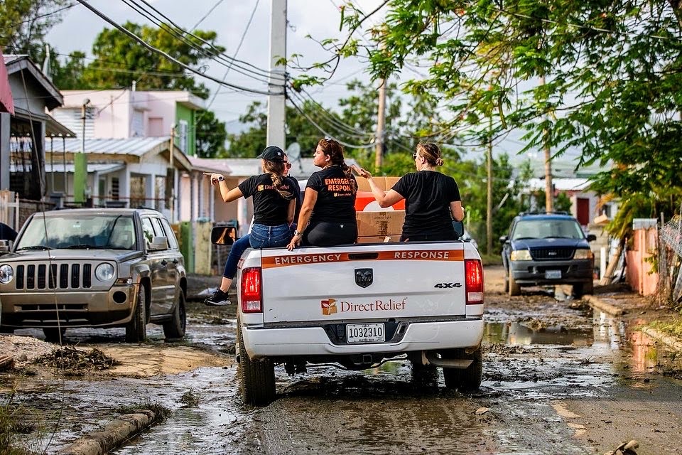 Direct Relief staff deliver supplies in Salina, Puerto Rico, on Sept. 21, 2022, in the aftermath of Hurricane Fiona.