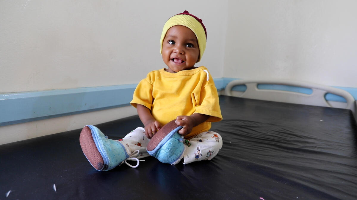 Malnutrition survivor Noor* (14 months) visits hospital for a checkup