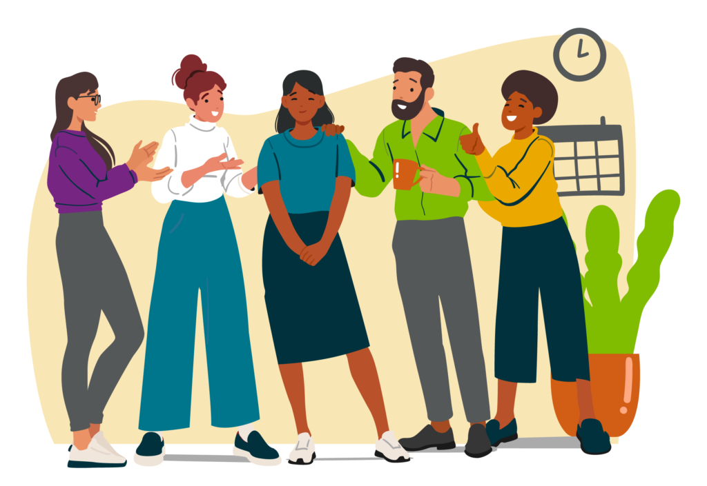 Five colleagues gathered together